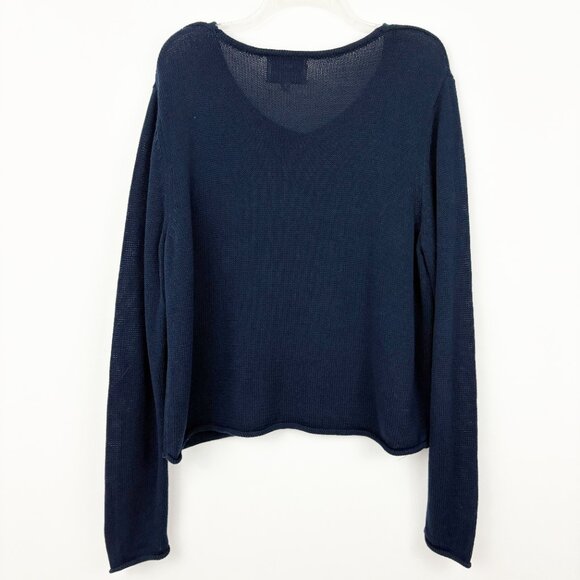 Pearls & Camo Palm Beach Sweater Size L Navy White Lightweight Cotton V-neck - Picture 2 of 6